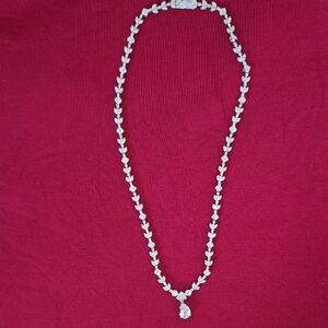 Eliot Danori rhodium plated necklace with CZ teardrop pendant